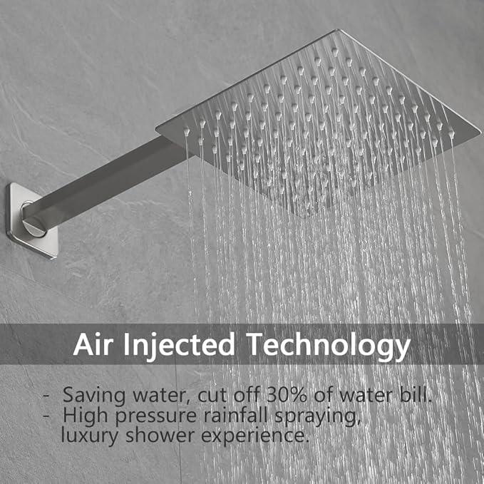 JingGang Brushed Nickel Shower Faucet Set Bathroom Luxury Rainfall Shower System with Rain Shower Head Single Function Shower Trim Kit with Rough-in Valve - ModernBath