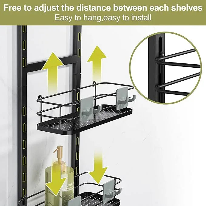 Orimade Adjustable Hanging Over the Shower Door Caddy,Bathroom Organizer Shelf Storage with 4 Hooks for Razor,No Drilling Rustproof Shower Rack Basket, 4 Tier, Matt Black - ModernBath