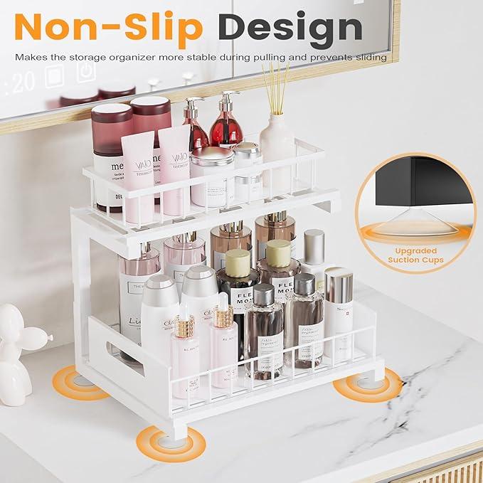 Under Sink Organizer, Heavy Duty Metal Pull Out Cabinet Organizer Slide Out Sink Shelf Organizer Height Adjustable, Multi-Purpose Storage Shelf for Kitchen Bathroom (White,1Pack) - ModernBath