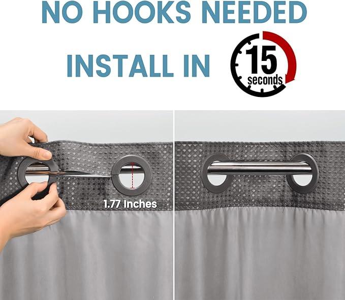 EUTXL Charcoal Grey Long No Hook Shower Curtain with Snap in Liner,230GSM Waffle Weave Shower Curtains for Bathroom,71W x 86H - ModernBath
