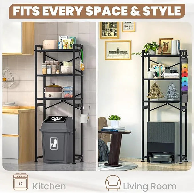 ZZL Over The Toilet Storage,3-Tier,Bathroom Toilet Organizer,Multifunctional Space Saver Freestanding Bathroom Shelves with 4 Hooks,Black - ModernBath
