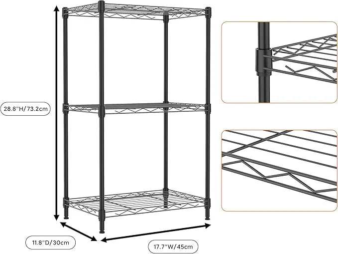 3 Tiers Shelf Metal Storage Shelves Wire Rack Closet Organizers with Wheel for Garage Kitchen Bathroom Laundry Black 11.8" D x 17.7" W x 28.8" H - ModernBath