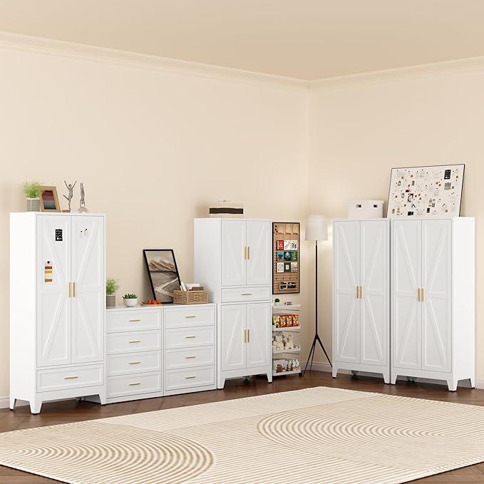 COFaR Metal Storage Cabinet, Farmhouse Storage Cabinet with 2 Doors and 4 Adjustable Shelves - 71" White Kitchen Pantry Storage 5-Tier Tall Steel Cabinets Locker for Kitchen, Living Room, Dining Room - ModernBath