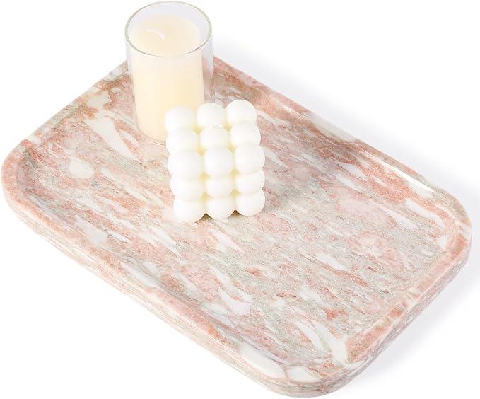 Karibiber Marble Vanity Tray, Marble Bathroom Tray Countertop, Decorative Tray for Dresser, Rosso Red Stone Serving Trays for Kitchen, Perfume, Jewelry Candle Holder, Catch All - ModernBath