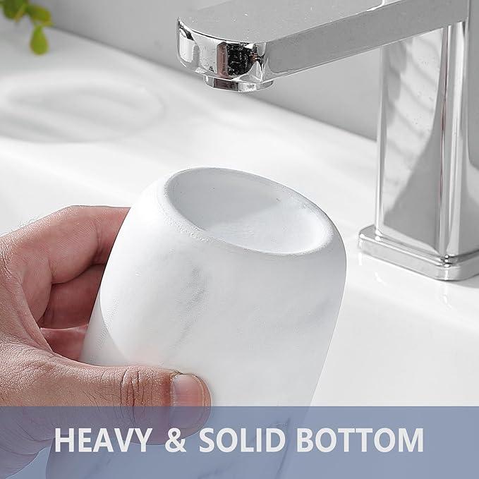 Marble Toothbrush Holders for Bathrooms - 1 Cups Ceramic Toothbrush Toothpaste Holders, White Marble Bathroom Tumbler Cups Reusable Toothbrush Mouthwash Cup, Bathroom Counter Organizer. - ModernBath