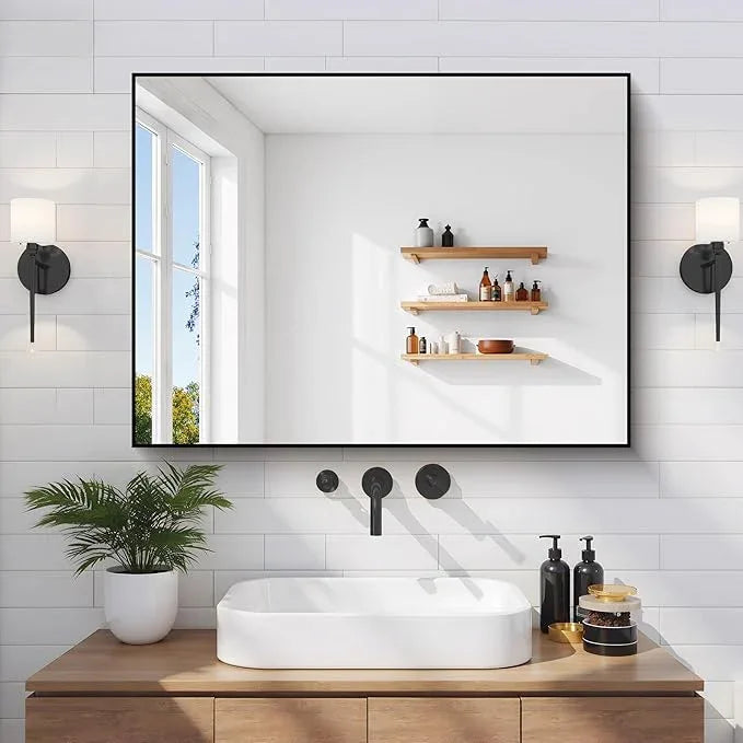 COFENY Black Bathroom Mirror for Wall, 24x32 Inch Rectangle Mirror with Metal Frame, Modern Vanity Mirrors for Bathroom Living Room, Entryway Hangs Horizontal or Vertical - ModernBath