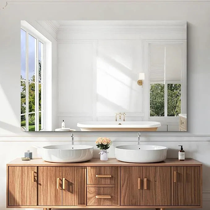 KOCUUY Frameless Mirror, 60"x40" Bathroom Mirror for Over Sink, Upgraded Shatterproof, Large Rectangle Unframed Mirror for Wall, Bathroom, Bedroom, Living Room, Entryway, Hang Horizontal/Vertical - ModernBath