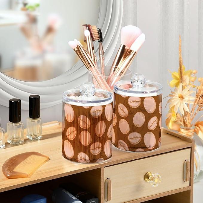 Tatenale Qtip Holder Bathroom Set Q tip Cotton Ball Swab Pad Dispenser Container Organizer Plastic Jars with Lids Storage 2Pack Coffee Bean Brown - ModernBath