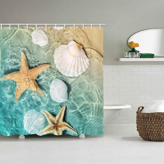 LYFANS Bathroom Uses Beach Scallop 3D Shower Curtain, Luxurious Bathtub Standard Shower Curtains, Waterproof and Bright Fabric Shower Curtains, Size (72x79 inches) - ModernBath