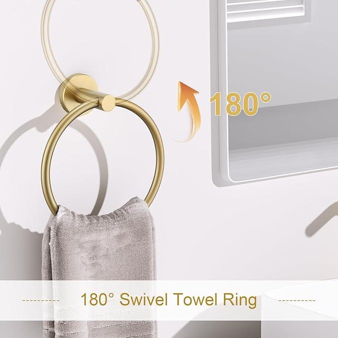 Brushed Gold Bathroom Hardware Set, 5 Pieces Gold Towel Bar Bathroom Accessories, Upgraded Toilet Paper Holder with Shelf Set, 23.6 Inch Towel Rack Towel Holder for Bathroom Wall - ModernBath