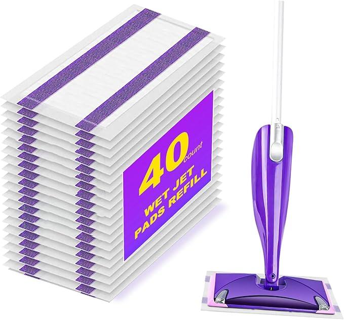 40 Count Mop Pad Refills for Swiffer Wet Jet Spray Mop, Disposable Multi Surface Wet Jet Mopping Pads for All Hardwood Floor Cleaning, 4 Layers Thickened | Super Heavy-Duty Absorbent | Stickiness. - ModernBath