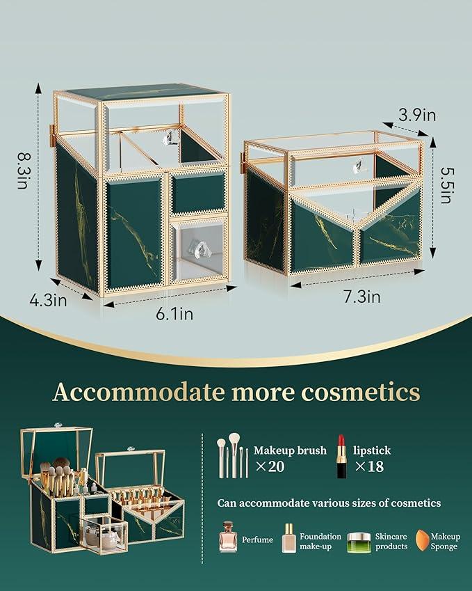 CoralHouse Makeup Organizer Countertop Set – Vanity Holder with 18-Slot Lipstick Organizer & Covered Makeup Brush Holder – Skincare, Perfume & Cosmetic Display for Bathroom or Dresser - ModernBath