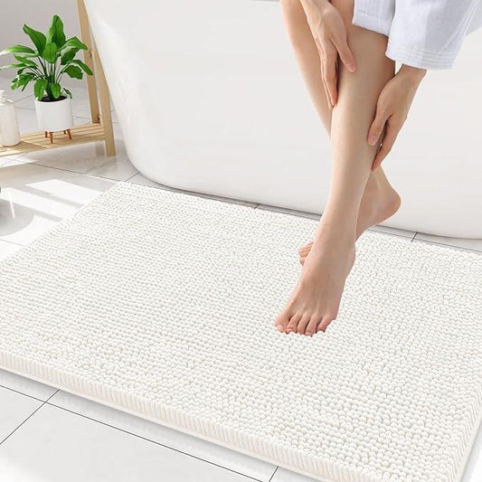 Smiry Luxury Chenille Bathroom Rugs 34x21, Extra Soft and Absorbent Shaggy Bath Mat, Machine Washable, Non-Slip Plush Carpet Runner for Tub, Shower, and Floor, Home Decor Accessories, Ivory - ModernBath