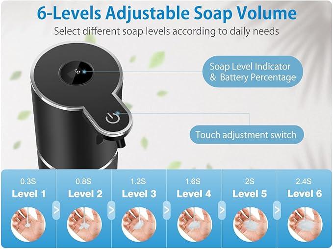 Automatic Liquid Soap Dispenser 12.8oz, Rechargeable & 6 Levels Soap Adjustable with Digital Display, Wall Mount, Waterproof, Touchless Hand/Dish Soap Dispenser for Kitchen, Bathroom, Hotel - ModernBath