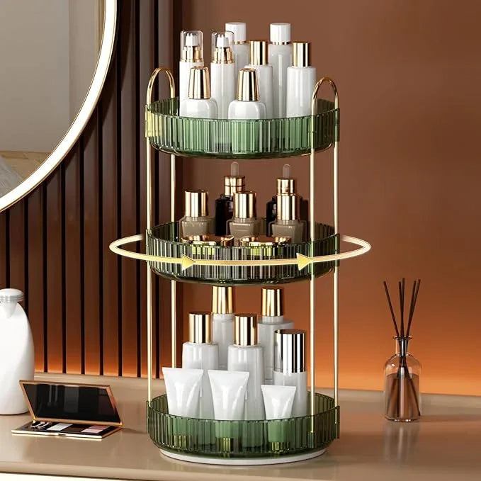YCIA&DONE 360 Rotating Makeup Organizer and Storage for Vanity Countertop 3 Tiers, High Capacity Cosmetic Skincare Perfume Organizers for Dresser Bathroom Lazy Susan (Vintage Green) - ModernBath