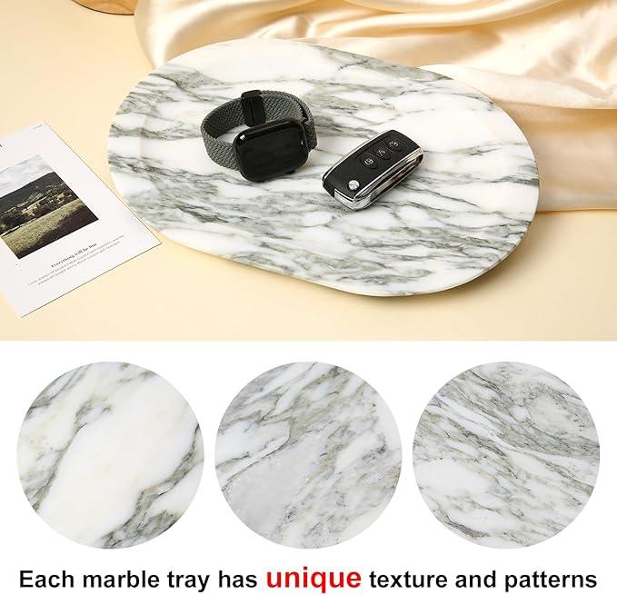 WANJINGYULE Natural Marble Decorative Tray Bathroom Counter Perfume Organizer Vanity Tray for Home Decor, Jewelry Candle, Coffee Table, Soap Holder Dresser Countertop Accessories 8"x11" Carrara - ModernBath