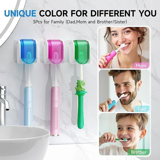 Toothbrush Holders for Bathrooms【Upgrade Single Slot Design】 Toothbrush Holder Wall Mounted with Cover Moisture-Proof and Dust-Proof Toothbrush Storage Organizer for Shower Family and Travel 3PCS - ModernBath