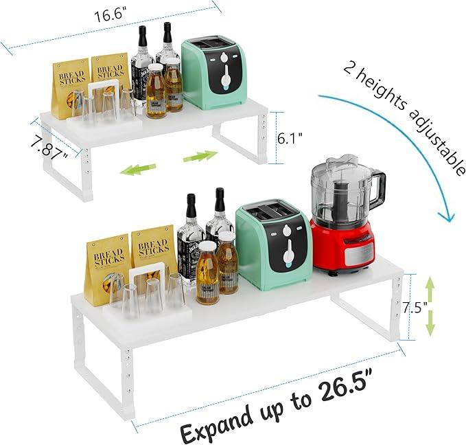 Expandable Stackable Spice Rack Organizer for Kitchen Cabinet,Adjustable Counter Shelf, countertop, Pantry,Cupboard,Bathroom,Bedroom(2Packs/White/Medium) - ModernBath