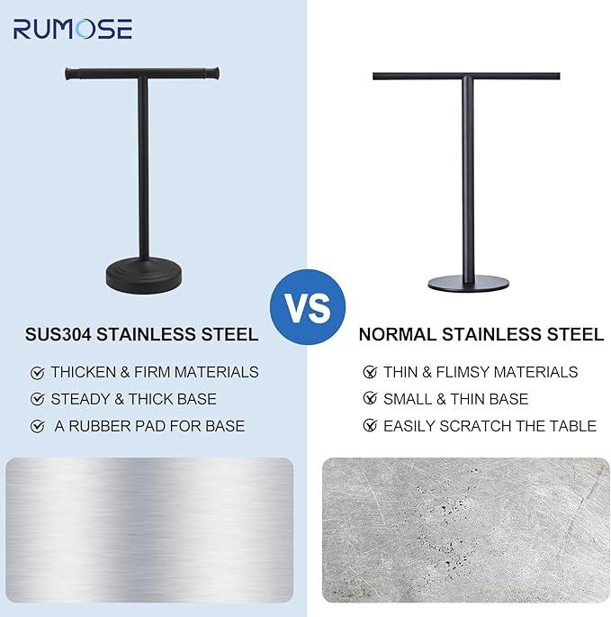 RUMOSE 13 Inch Matte Black Towel Stand Hand Towel Holder Bathroom Kitchen Vanity Countertop T-Shape Towel Rack Free Standing Stainless Steel Towel Bar Towel Ring - ModernBath