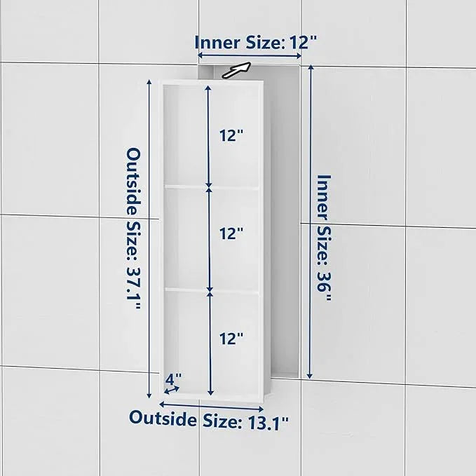 Qeke Stainless Steel Shower Niche 12" X 36", No Tile Needed Wall Niche Three-Tier, Recessed Shower Shelf for Bathroom Storage, Matte White - ModernBath