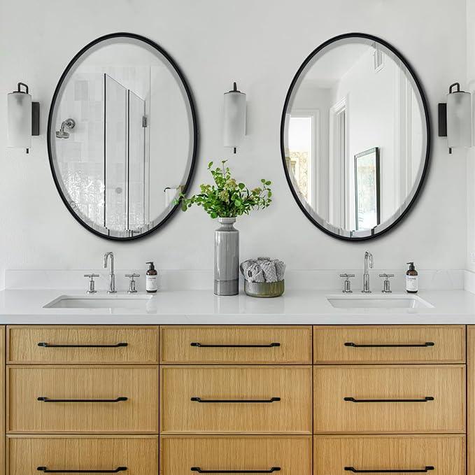 POZINO Oval Bathroom Mirror, 22"x30" Black Beveled Mirrors, Rounded Mirror for Over Sink, Modern Vanity Wall Mirror in Premium Stainless Steel Frame, Wall Mount Hangs Horizontal Or Vertical - ModernBath
