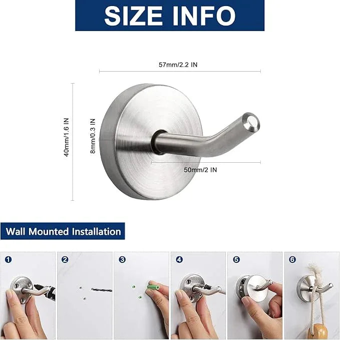 NearMoon Coat Hooks, Wall Mount Hooks for Hanging Hat Hurse Robe, 304 Stainless Steel Heavy Duty Towel Hangers for Bathroom Livingroom Hotel Kitchen Garage, 6 Pack (2 Inch, Brushed Nickel) - ModernBath