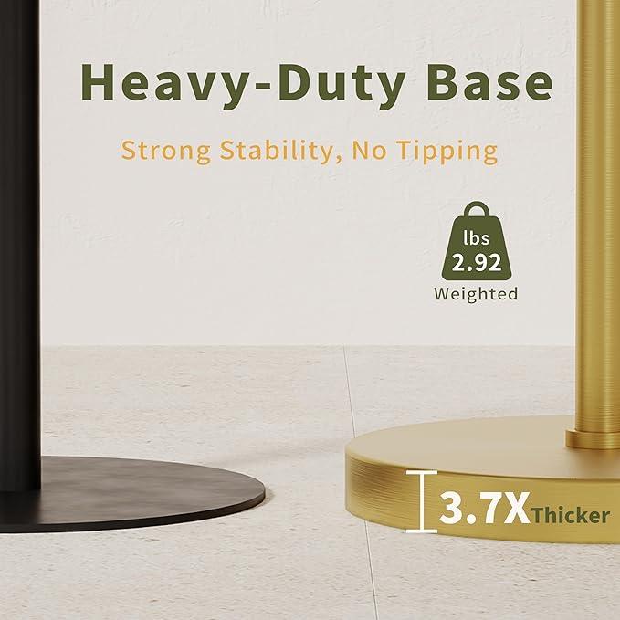 Toilet Paper Holder Stand, Modern Bathroom Free Standing Toilet Paper Roll Holder, Post Pivoting Toilet Paper Stand with Stainless Steel Tissue Rack, Rust-Proof & Heavy Stable Base（Brushed Gold） - ModernBath