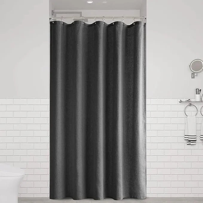 Naturoom Dark Grey 54 Inch Shower Curtain - Stall Narrow Half Linen Ultra Thick Fabric Shower Curtain Set with Hooks, Boho Farmhouse Rustic RV Camper Bath Curtains for Bathroom, 54x78 - ModernBath