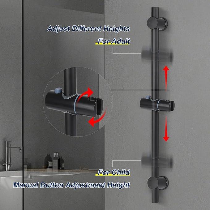 NearMoon Shower Slide Bar with Height/Angle Adjustable Handheld Shower Holder, Bathroom SUS 304 Stainless Steel Shower Head Holder for Bath (Screw Mounted, Matte Black) - ModernBath