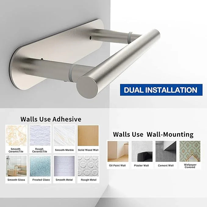 RUACQ Toilet Paper Holder, Self-Adhesive or Wall Mount, SUS304 Stainless Steel Rustproof Stick on Toilet Paper Roll Holder, No Drilling Bathroom Tissue Holder, Modern Pivoting Design (Brushed Nickel) - ModernBath