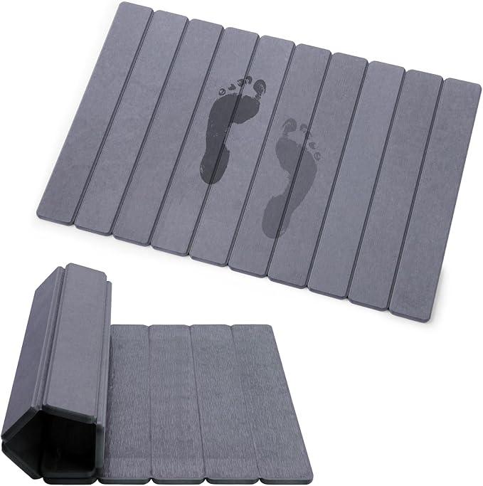 zmnklry Foldable Stone Bath Mat, Quick-Drying Diatomite Bath Mat, Fast-Drying Hard Stone Drying Mat for Bathroom Shower Floor, 23.6 x 15.4 inch (Dark Grey) - ModernBath