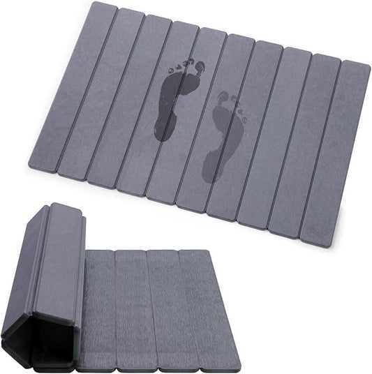 zmnklry Foldable Stone Bath Mat, Quick-Drying Diatomite Bath Mat, Fast-Drying Hard Stone Drying Mat for Bathroom Shower Floor, 23.6 x 15.4 inch (Dark Grey) - ModernBath