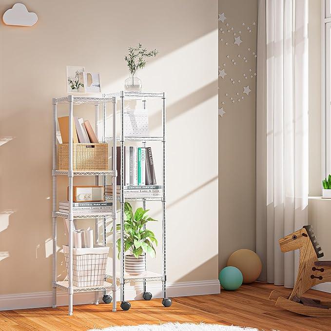 480 lbs Storage Shelves 4 Tier Shelving Units for Storage, Wire Shelving Unit for Closet, Adjustable Shelves for Bathroom Steel Organizer Wire Rack, White 11.8" D x 11.8" W x 47.3" H - ModernBath