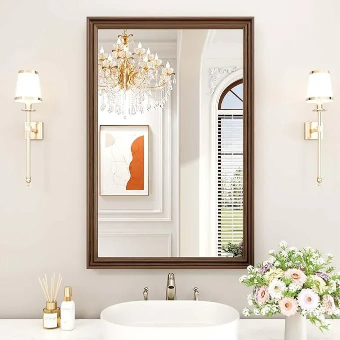 WEER Retro Copper Bathroom Mirror, 24x36 Inch Bronze Oil Rubbed Framed Mirror, Rectangle Classic Vintage Framed Wall Mirror, Farmhouse Vanity Mirror, Tempered Glass, Vertically or Horizontally - ModernBath