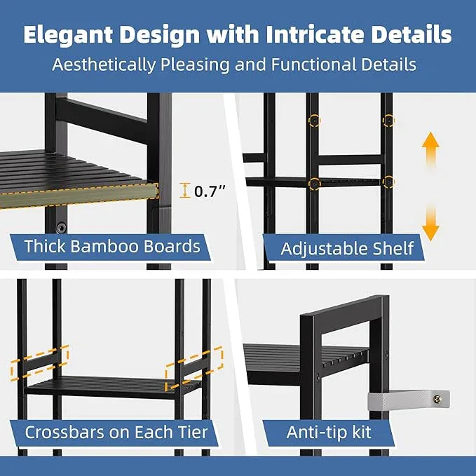 HITNET 5 Tier Narrow Bookshelf, Bamboo Bookcase, Slim Tall Storage Rack Free Standing Shelving Unit with Adjustable Shelves for Living Room Bedroom Bathroom, Black - ModernBath
