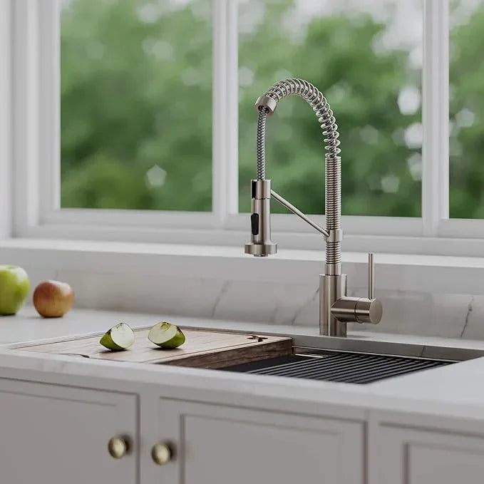 KRAUS Bolden Commercial Style 2-Function Single Handle Pull Down Kitchen Faucet in Spot-Free Stainless Steel, KPF-1610SFS - ModernBath