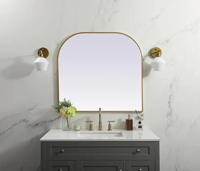Illuminate, Metal Frame Arch Mirror 36X34 Inch in, Modern, Brass - ModernBath