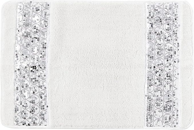 Zahari Home Sinatra Modern Bathroom Rug Classic Luxury Bath Rug Contemporary Decor Stylish Bath Mat for Shower Unique Design White Bathroom Rug Bath Shower Tub Decor Bling - ModernBath