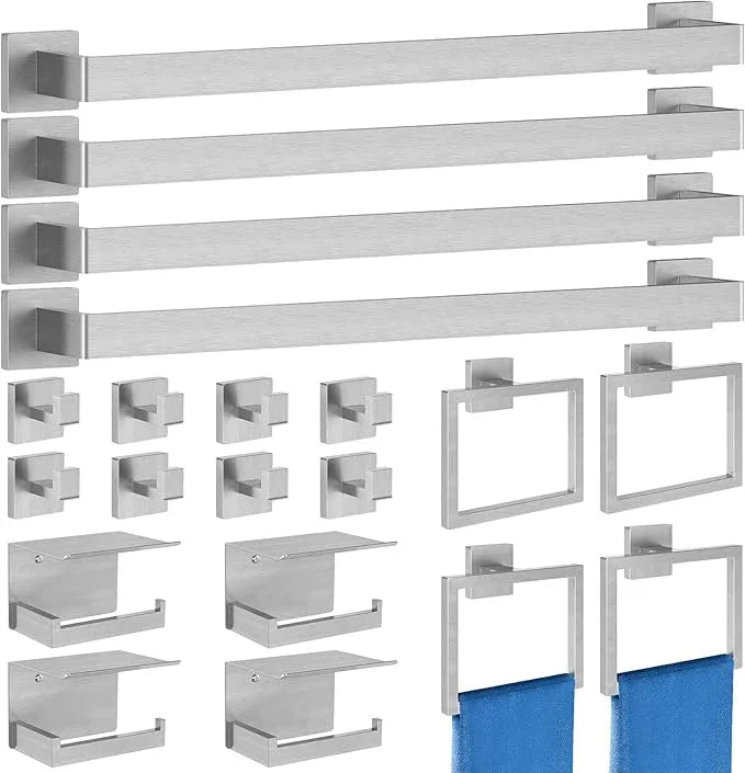 20-Pieces Brushed Nickel Bathroom Hardware Set, 24 Inch Bath Towel Bar Set, Stainless Steel Towel Racks for Bathroom Wall Mounted - ModernBath