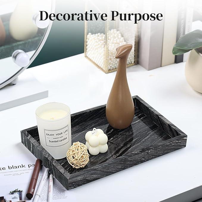 Natural Marble Tray for Bathroom, Genuine Ancient Wood Grain Marble Vanity Tray, Luxury Stone Trays for Dresser, Home Decor, Kitchen, Non-Resin/Non-Ceramic, 12"x 8", Ancient Wood Grain - ModernBath