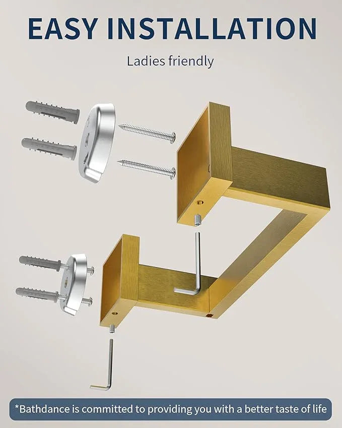 BATHDANCE Toilet Paper Holder Wall Mount, Square Stainless Steel Rustproof Double Post Pivoting Tissue Roll Holder for Bathroom, Commercial Toilet Paper Dispenser (Brushed Gold) - ModernBath