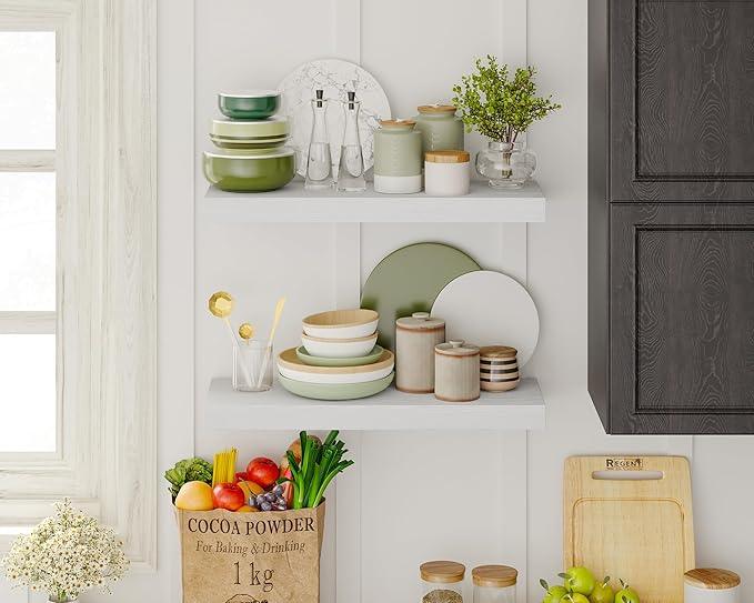 Fixwal 15.8in White Floating Shelves, Set of 6 Wood Shelves, Farmhouse Shelf Wall Decor for Bathroom, Bedroom, Living and Kitchen Room - ModernBath