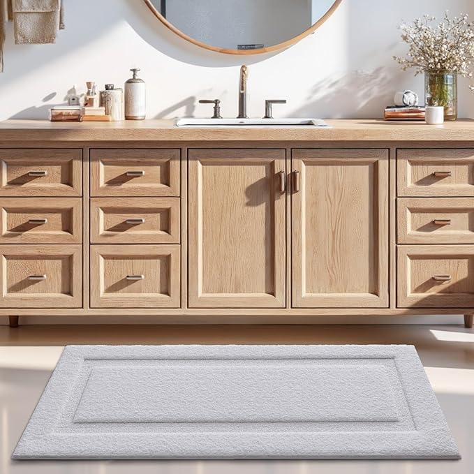 LUMI Extra Large Ultra Soft Bathroom Rugs Non Slip with Rubber Backing, Absorbent Washable Bath Mat Quick Dry, Upgraded Premium Microfiber Plush Carpet for Bathtub and Shower Floor, White, 24x60 - ModernBath