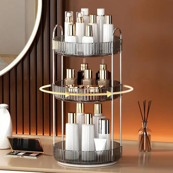 YCIA&DONE 360 Rotating Makeup Organizer and Storage for Vanity Countertop 3 Tiers, High Capacity Cosmetic Skincare Perfume Organizers for Dresser Bathroom Lazy Susan (Smoky Gray) - ModernBath