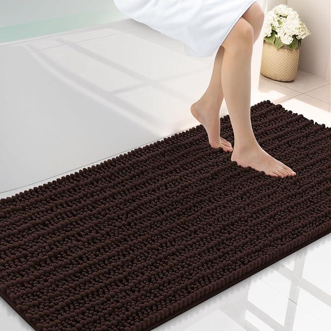 Smiry Bathroom Rugs Mat 47x24, Extra Soft Absorbent Chenille Bath Rugs, Non Slip Rubber Backing Machine Washable Quick Dry Bath Mats for Bathroom Floor, Tub, Shower, Home Decor Accessories, Brown - ModernBath