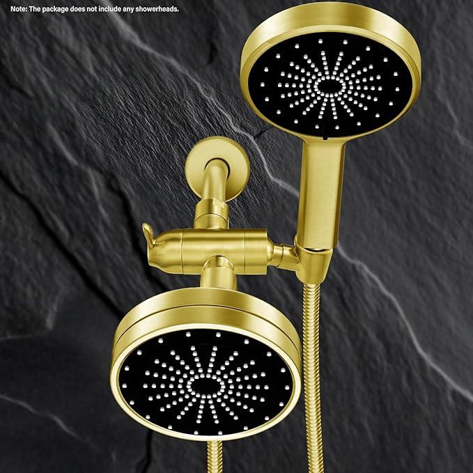 Metal Shower Arm Diverter with Handheld Mount, G1/2" 3-Way Shower Diverter Valve Bathroom Universal Showering System Replacement for Handheld Wand and Fixed Sprayer, Brushed Gold - ModernBath