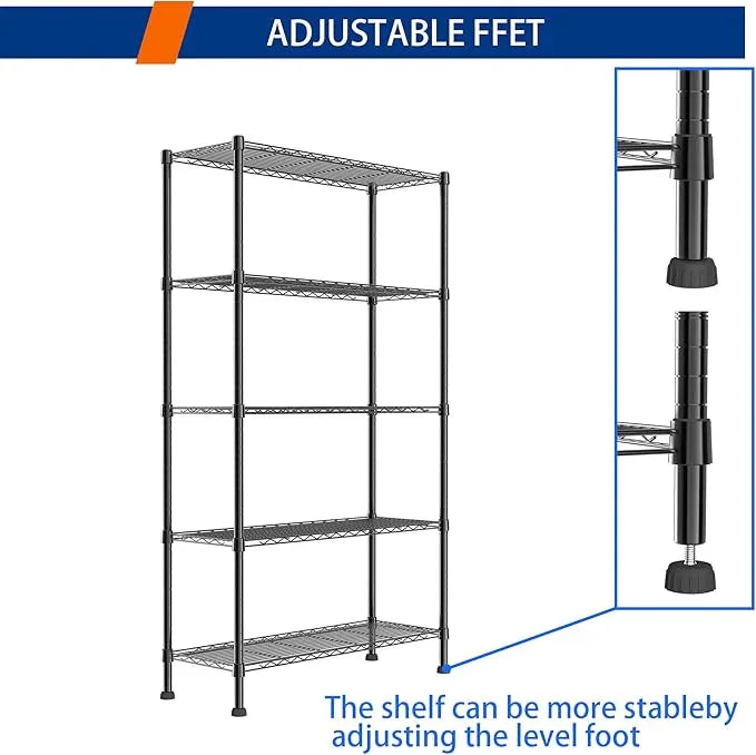 REGILLER 5-Wire Shelving Metal Storage Rack Adjustable Shelves,Standing Storage Shelf Units for Laundry Bathroom Kitchen Pantry Closet(Black,14.1" D x 36.1" W x 71.5" H) - ModernBath