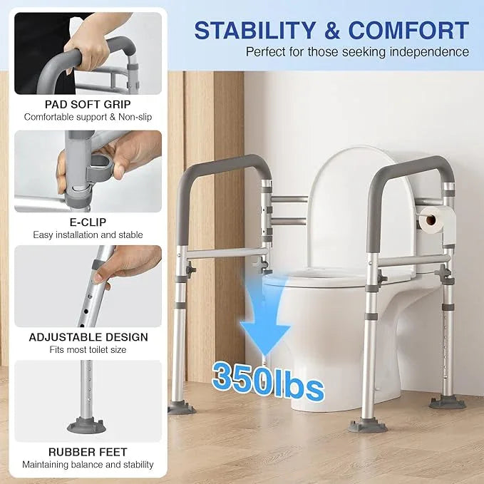 Loyoda Foldable Toilet Safety Rails for Seniors - Adjustable Toilet Safety Frame & Toilet Handles for Elderly & Disabled, Fits Most Toilets, 350lb Capacity, Gray - ModernBath