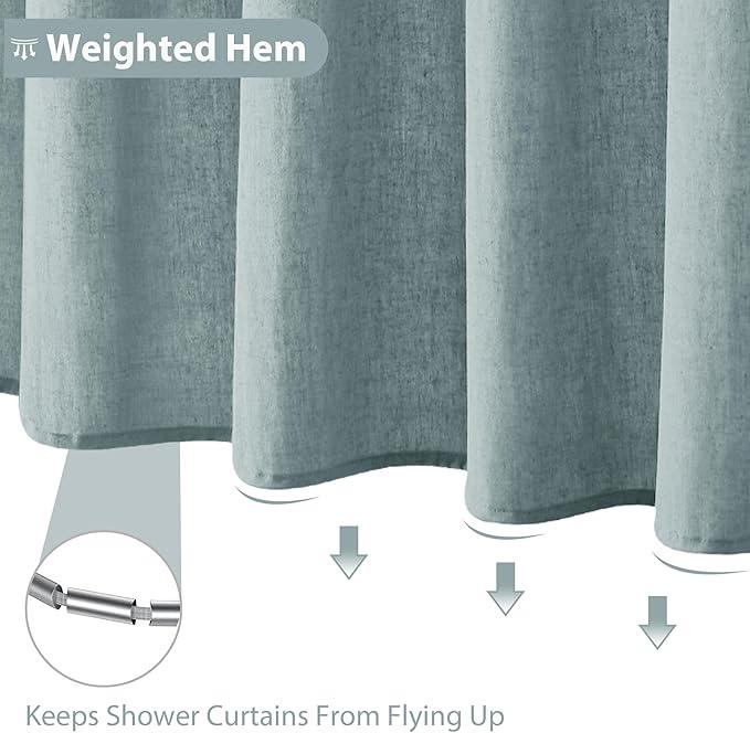 Jowels Blue Linen Shower Curtain, Boho Farmhouse Shower Curtain Set for Bathroom, 200GSM Luxury Weighted Water Resistant Fabric Textured Shower Curtains with 12 Metal Hooks, 72Wx84H - ModernBath
