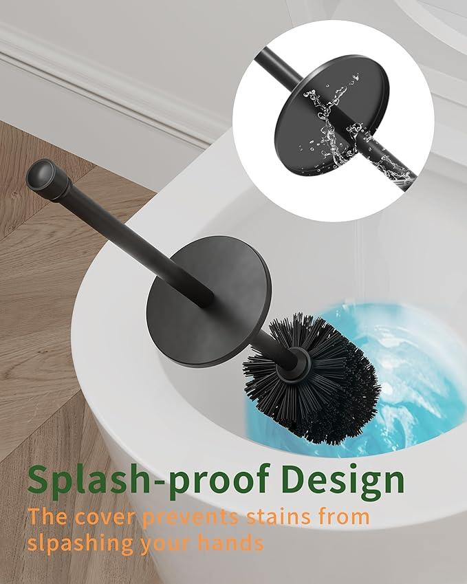 WZKALY Toilet Brush and Holder Set, Toilet Bowl Brush for Bathroom with Long Handle, Stainless Steel Toilet Cleaner Brush with Durable Scrubbing Bristles,Splash-Proof (Matte Black) - ModernBath